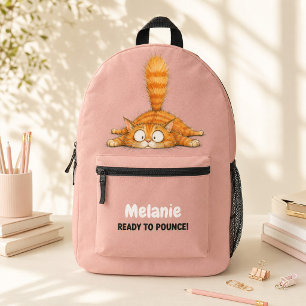Personalisierte Lustige Orange Katze Rosa Kinder S Bedruckter Rucksack