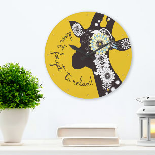 Personalisierte lustige Paisley-Giraffe Boho Entsp Große Wanduhr
