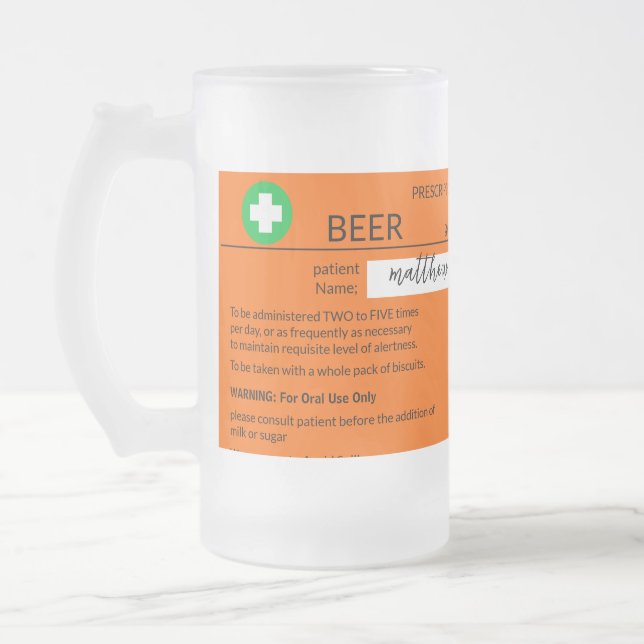 Personalisierte lustige Rezept Mattierte Bier Tass Mattglas Bierglas (Links)