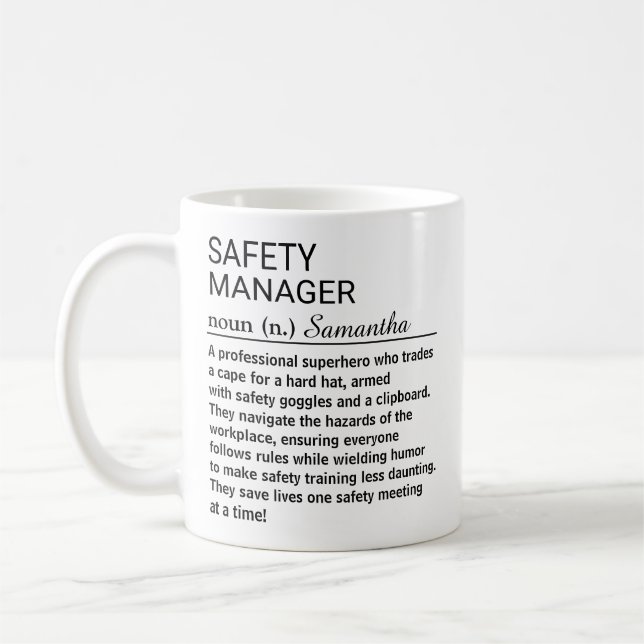Personalisierte lustige Sicherheitsmanager-Definit Kaffeetasse (Links)
