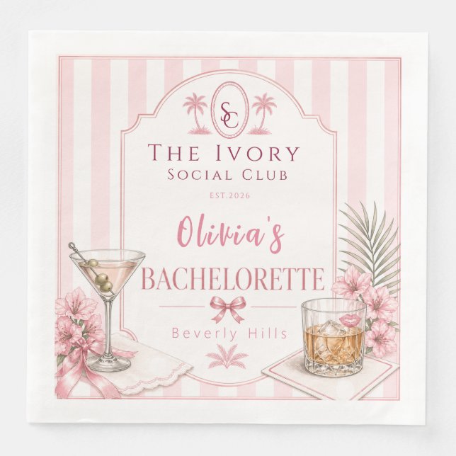 personalisierte Lux Rosa Junggesellinnenabschied B Serviette (Vorderseite)