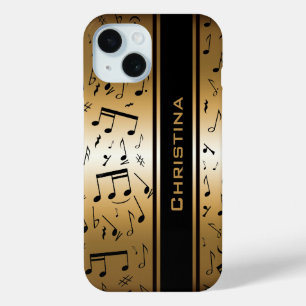 Personalisierte Luxus-Gold- und Black-Musiknoten iPhone 15 Hülle