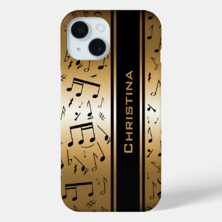 Personalisierte Luxus-Gold- und Black-Musiknoten iPhone 15 Hülle