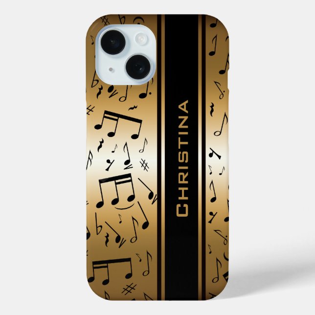 Personalisierte Luxus-Gold- und Black-Musiknoten Case-Mate iPhone Hülle (Rückseite)