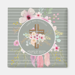 Personalisierte Mädchen - BAPTISM - Blumenkreuz Magnet