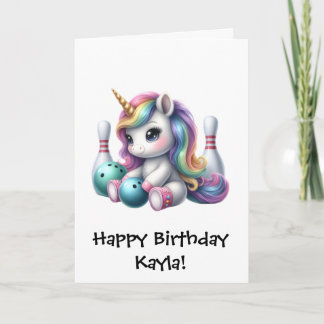 Personalisierte Mädchen Einhorn Bowling Geburtstag Karte