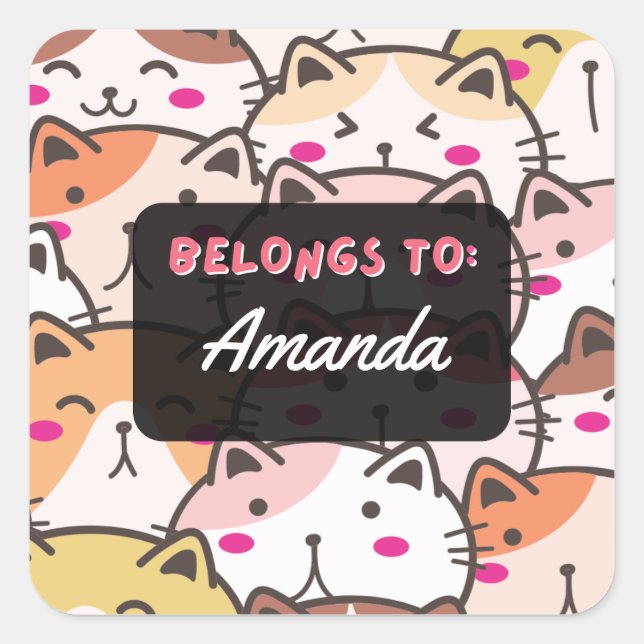 Personalisierte Mädchen gehören zum Katzenaufklebe Quadratischer Aufkleber (Vorderseite)