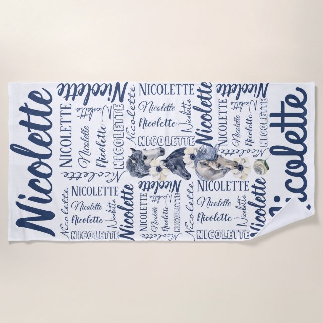 Personalisierte Mädchen mit Pferdeschimmel Strandtuch (Vorderseite)