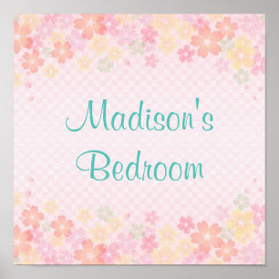Personalisierte Mädchen Name Blue Pink Moderne Gir Poster