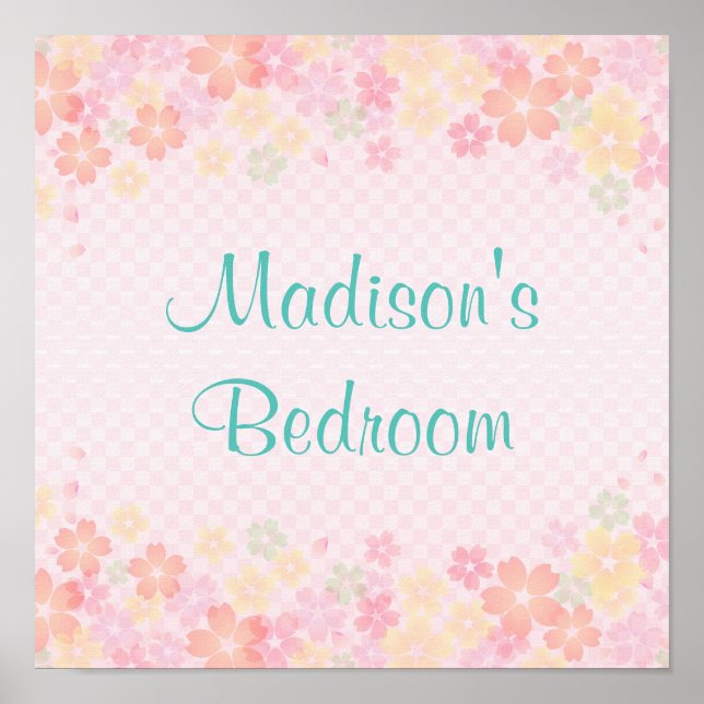 Personalisierte Mädchen Name Blue Pink Moderne Gir Poster (Vorne)