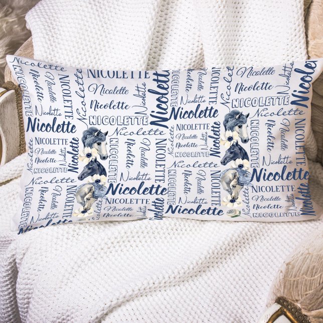 Personalisierte Mädchen nennen Pillowcase mit Pfer Kissenbezug (Horse personalized name collage horse lovers gift ideas for girls equestrian gifts)