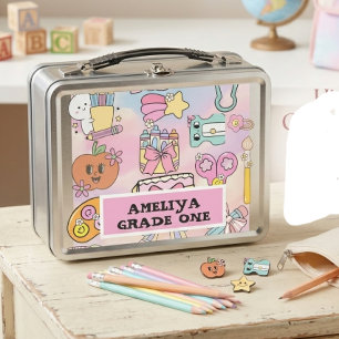 Personalisierte Mädchen-Pastell-ABC-Icons Zurück z Metall Brotdose