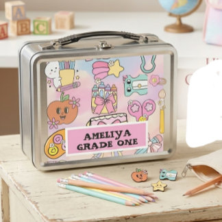 Personalisierte Mädchen-Pastell-ABC-Icons Zurück z Metall Brotdose