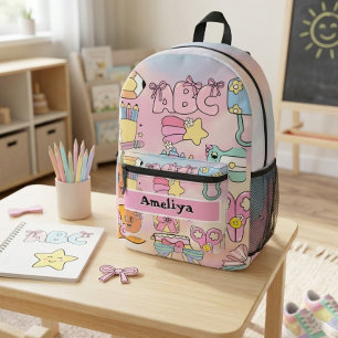 Personalisierte Mädchen Pastell-ABC-Symbole Zurück Bedruckter Rucksack