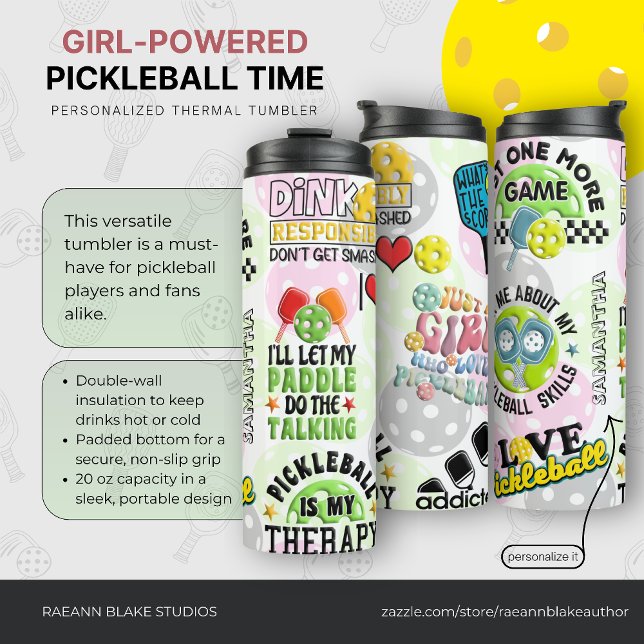 Personalisierte "Mädchen-power-Zeit im Pickleball" Thermosbecher (Von Creator hochgeladen)