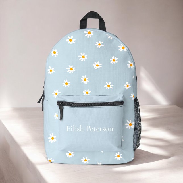 Personalisierte, mädchenblaue, zeitgenössische Kin Bedruckter Rucksack (personalized blue daisy school bag )