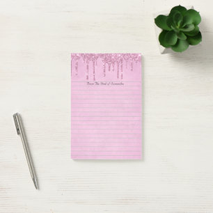 Personalisierte Mädchenhaft Rosa Glitter Lined  Post-it Klebezettel