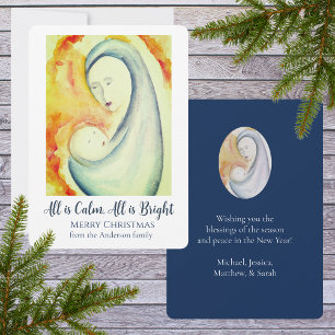 Personalisierte Madonna und Kind Aquarell Feiertagskarte