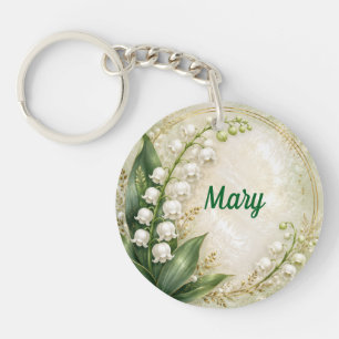 Personalisierte Mai-Geburtsblume Maiglöckchen Schlüsselanhänger