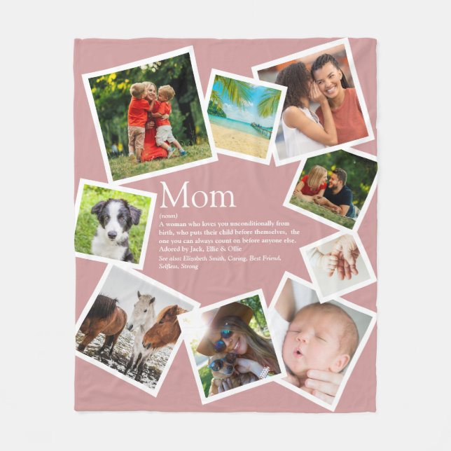 Personalisierte Mama Definition 9 Foto Rosa Fleecedecke (Vorderseite)