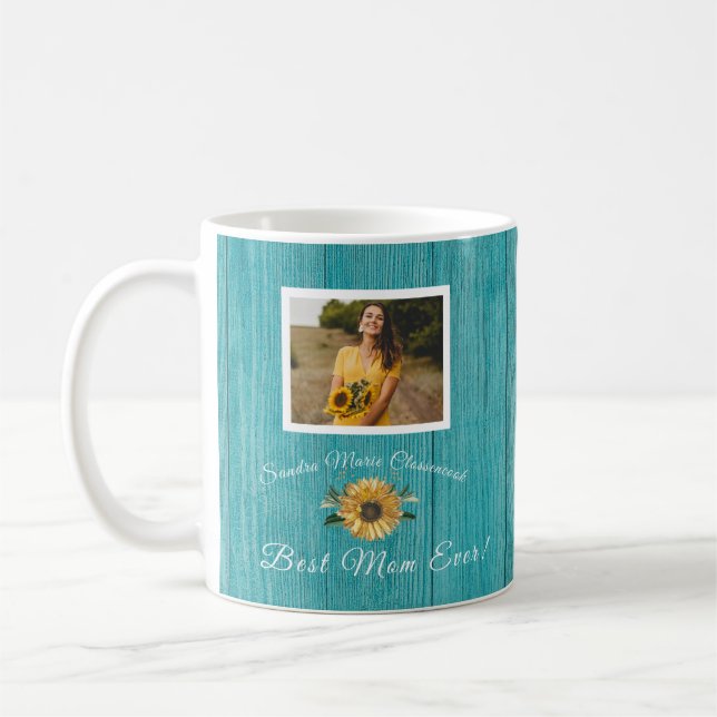 Personalisierte Mama der besten Mutter | Sonnenblu Kaffeetasse (Links)