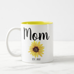 Personalisierte Mama Est. Farbige Sonnenblume Zweifarbige Tasse