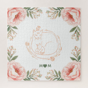 Personalisierte Mama-Katze & Kätzchen Floral Mutte Puzzle