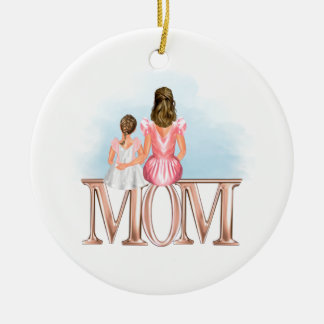 Personalisierte Mama mit hellbrauner Haarverzierun Keramik Ornament