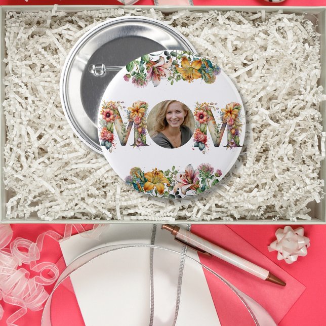 Personalisierte MAMA Mütter Tag Blume Foto Button (Personalised MOM Mothers Day flower Photo Button)
