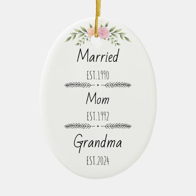 Personalisierte Mama Oma Est Custom Year Keramik Ornament (Vorne)