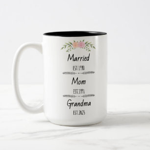 Personalisierte Mama Oma Est Custom Year Zweifarbige Tasse
