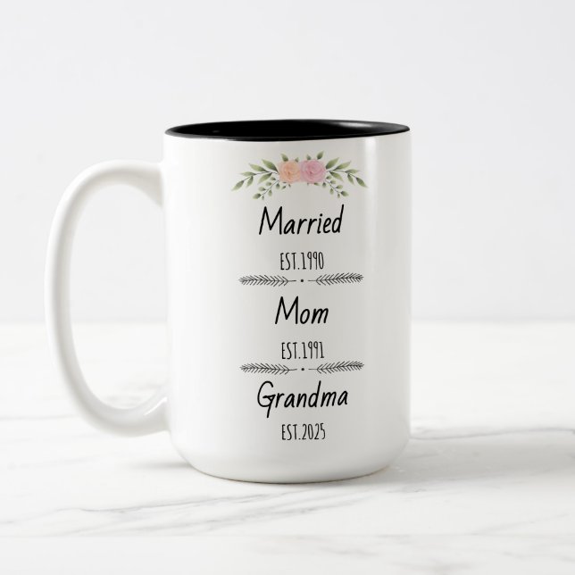 Personalisierte Mama Oma Est Custom Year Zweifarbige Tasse (Links)