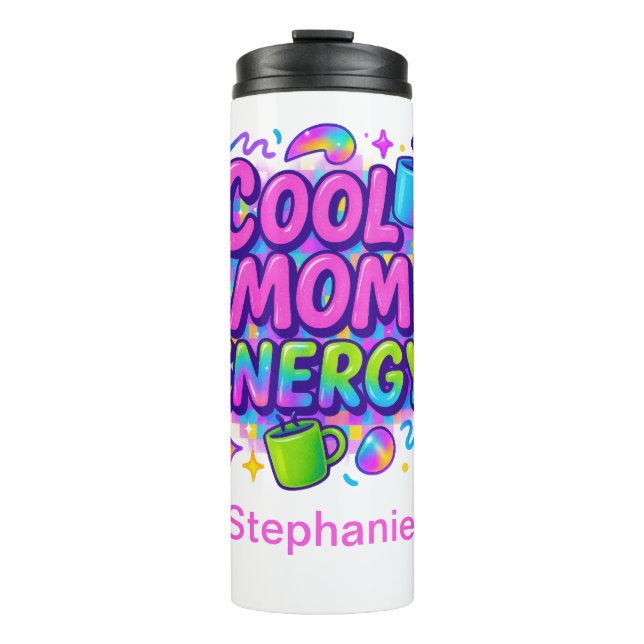 Personalisierte Mama Pink Blue Bright Neft Geschen Thermosbecher (Vorderseite)
