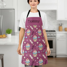 Personalisierte Mama-Schürze Kawaii Rosa Blau Cupc