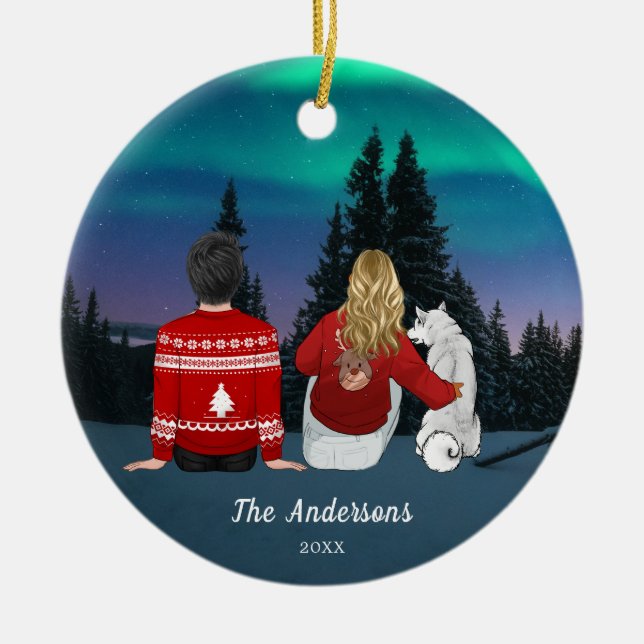 Personalisierte Mama Vater Dog Familie Keramik Ornament (Vorne)