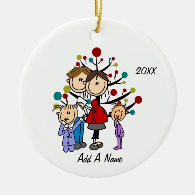 Personalisierte Mama, Vater, zwei Mädchen Keramik Ornament (Vorne)