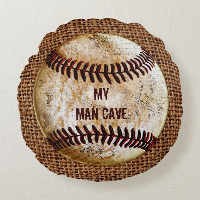 PERSONALISIERTE Man-Höhle-Kissen mit IHREM TEXT Rundes Kissen (Vorderseite)