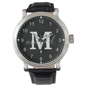 personalisierte Männer mit schwarzweißem Monogramm Armbanduhr