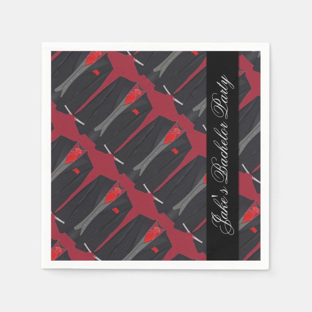 Personalisierte Männer Schwarzer Anzug & Rote Kraw Serviette (Vorderseite)