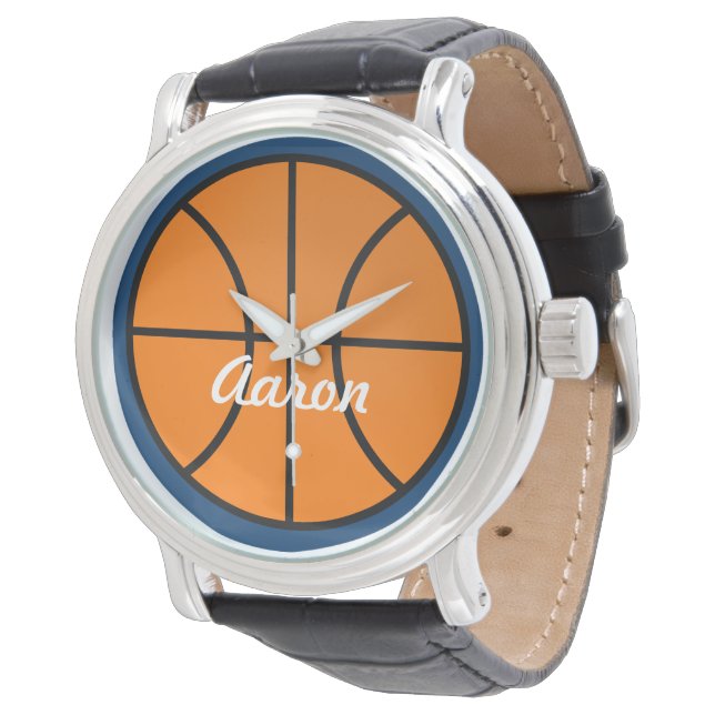 Personalisierte Männerbasketballspielgeschenk Armbanduhr (Schrägansicht)