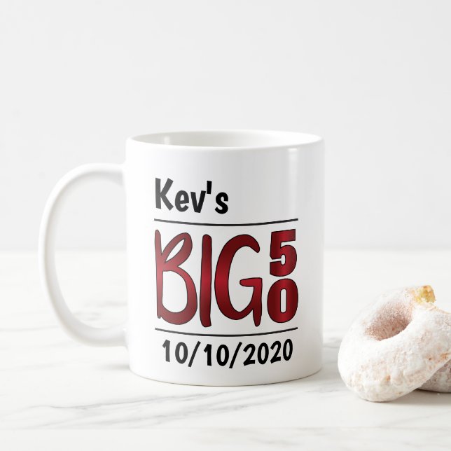 Personalisierte männliche "Big 50"-Tasse Kaffeetasse (Mit Donut)