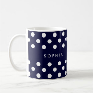 Personalisierte Marine-Blau-Polka-Punkte Kaffeetasse