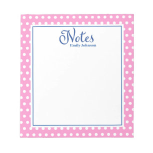 Personalisierte Marine und rosa Polka Dot Notepad Notizblock