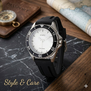 Personalisierte Marke Herren Edelstahl Schwarz Armbanduhr