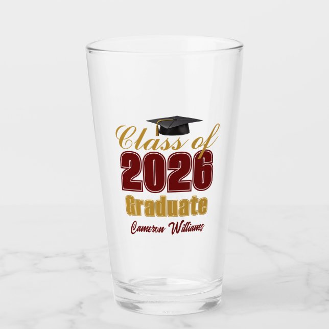 Personalisierte Maroon Gold Abschlussklasse 2026 Glas (Vorderseite)