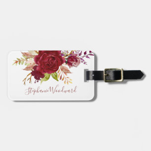 Personalisierte Marsala Bouquet Blumenschrift Gepäckanhänger