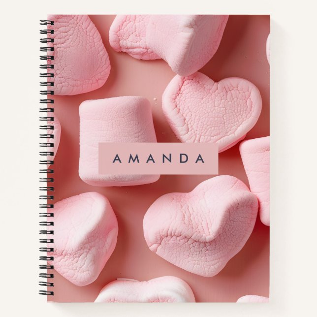 Personalisierte Marshmallow-Herzen und -Punkte Notizbuch (Vorderseite)