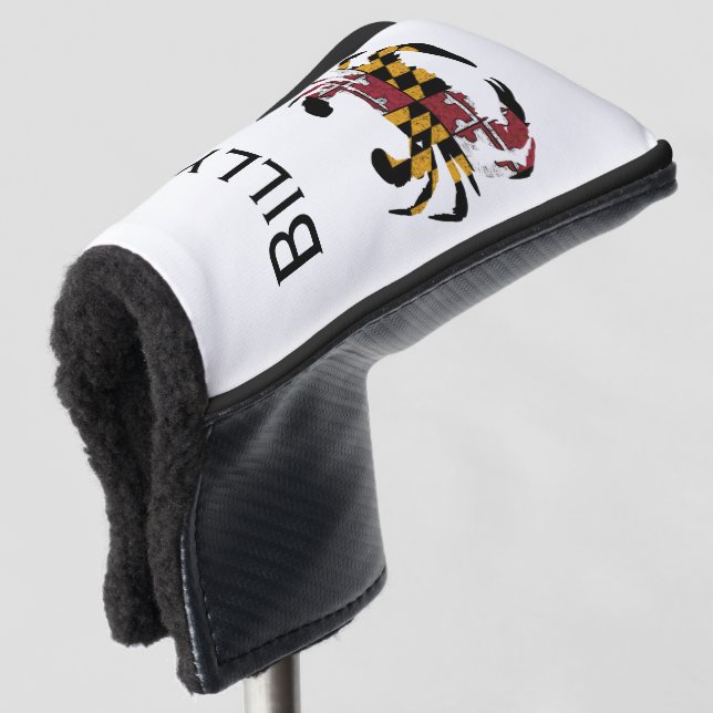 Personalisierte Maryland Flag & Crab Putter Abdeck Golf Headcover (3/4 Vorderseite)