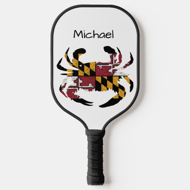 Personalisierte Maryland-Staatsflagge / Blauer Kre Pickleball Schläger (Vorderseite)