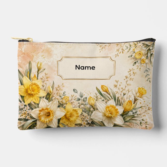 Personalisierte März-Geburtsblume Narzisse Zubehörtasche (Vorderseite)
